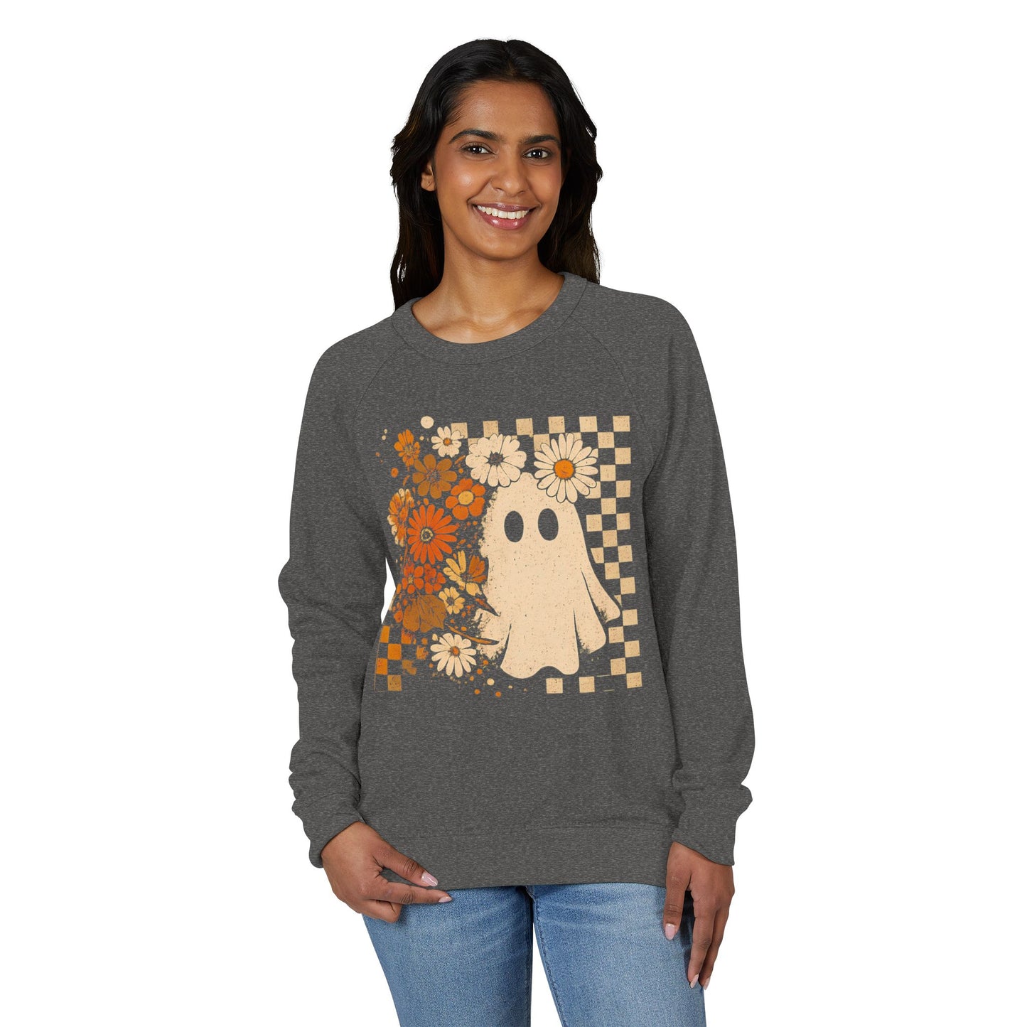 Checkered Ghost French Terry Raglan Crewneck