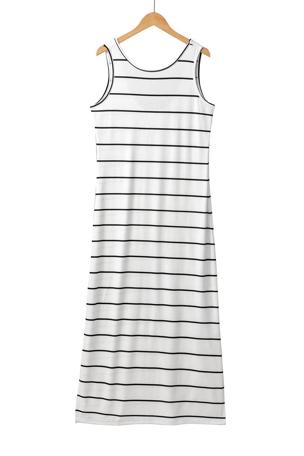 Black Striped Casual Slit Long Dress