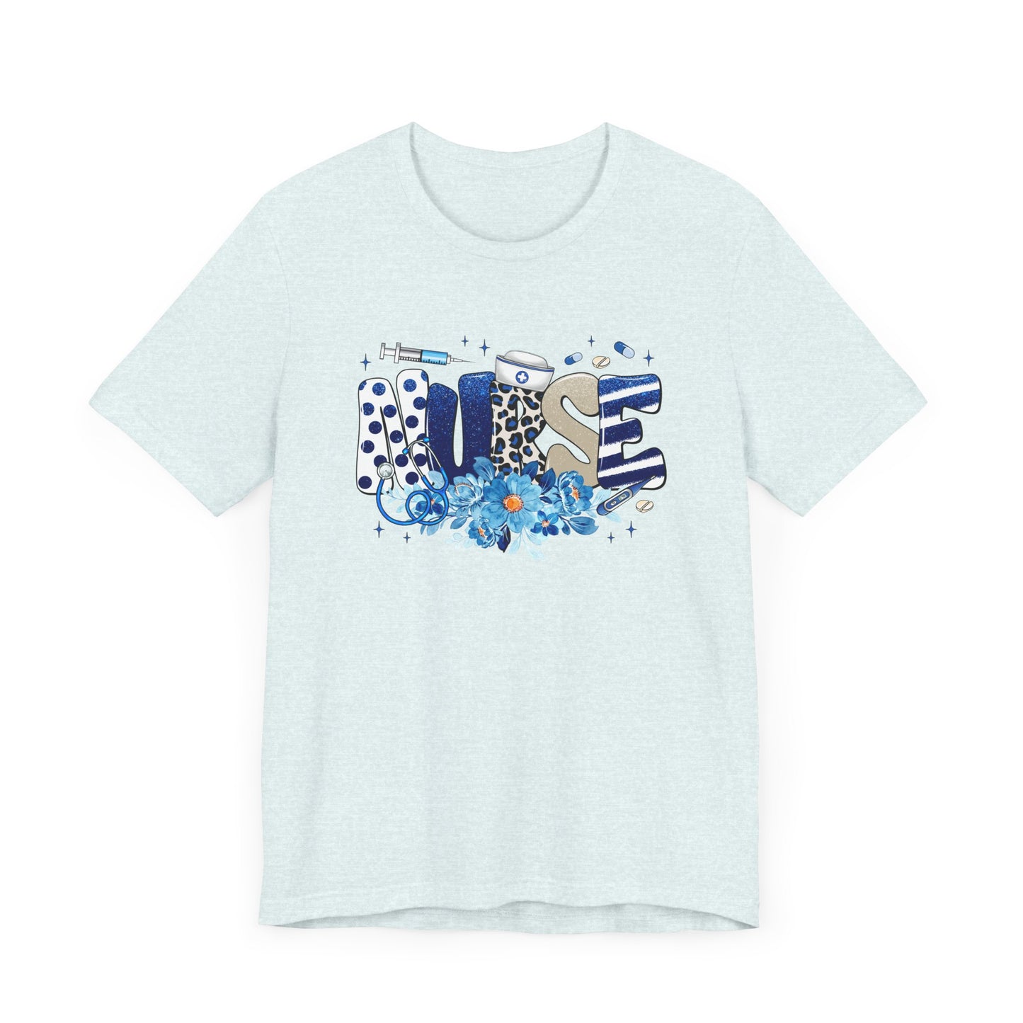 Blue Floral Nurse Jersey Short Sleeve Tee