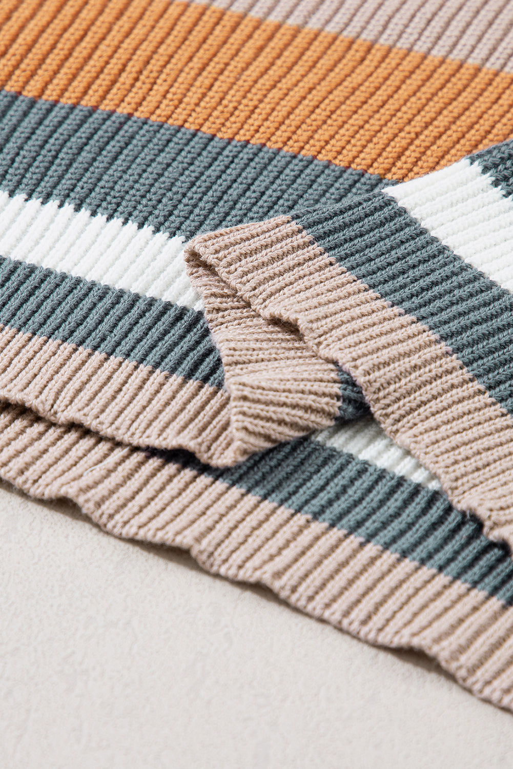 Camel Striped Knit Crew Neck T Shirt Sweater