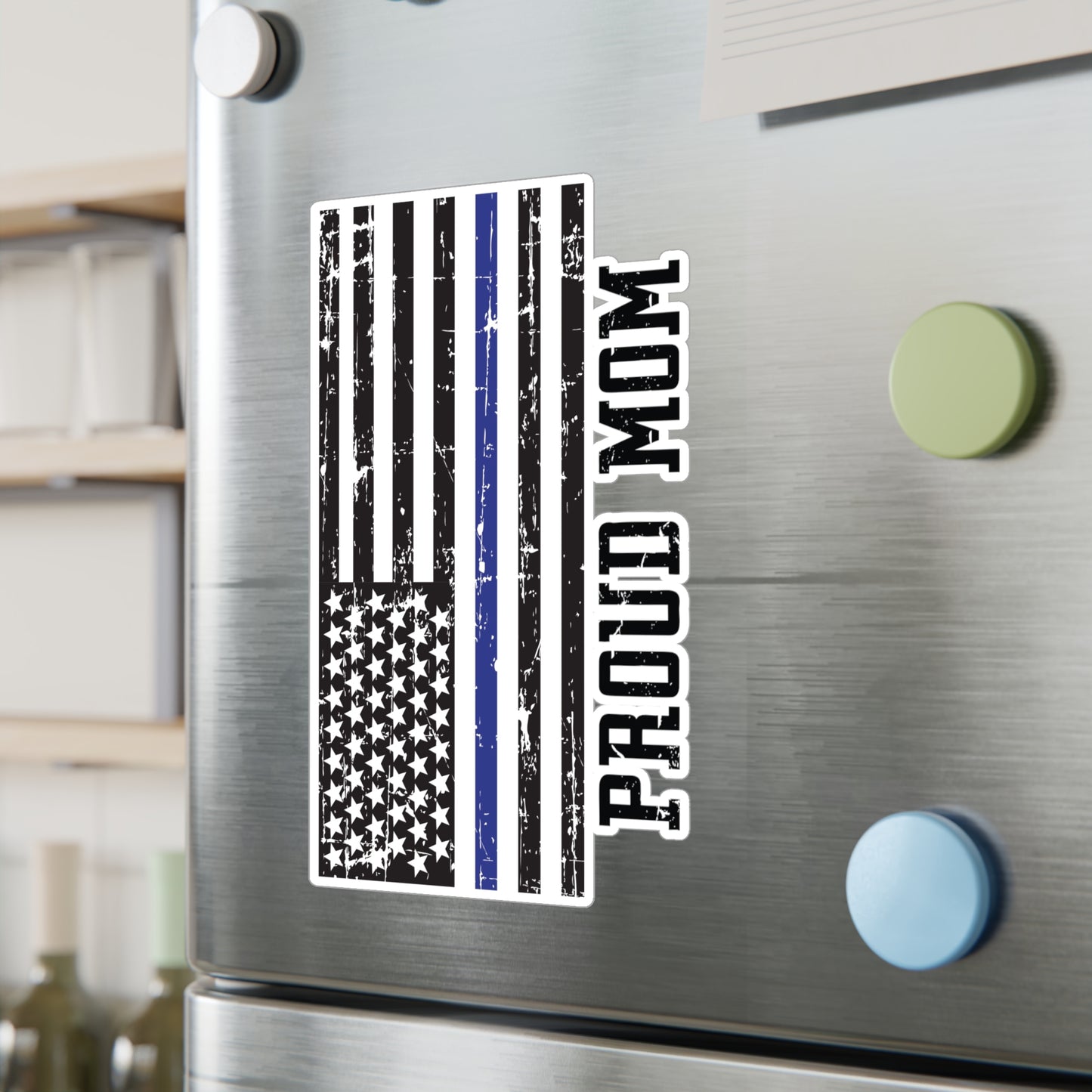 Proud Mom Blue Line Flag Kiss-Cut Vinyl Decals