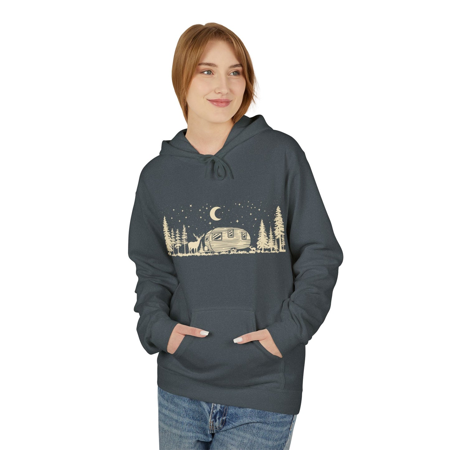 Camping Night Scene Midweight Softstyle Fleece Hoodie
