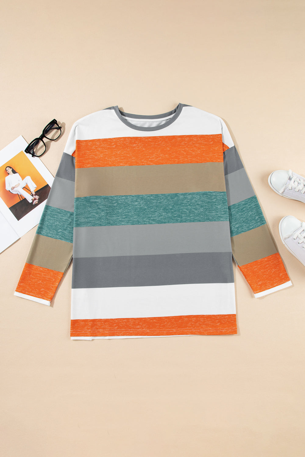 Gray Stripe Plus Size Colorblock Pullover Top