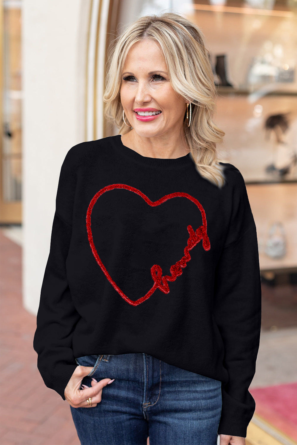 Black Plus Size Cheers Glitter Tinsel Short Sleeve Sweater
