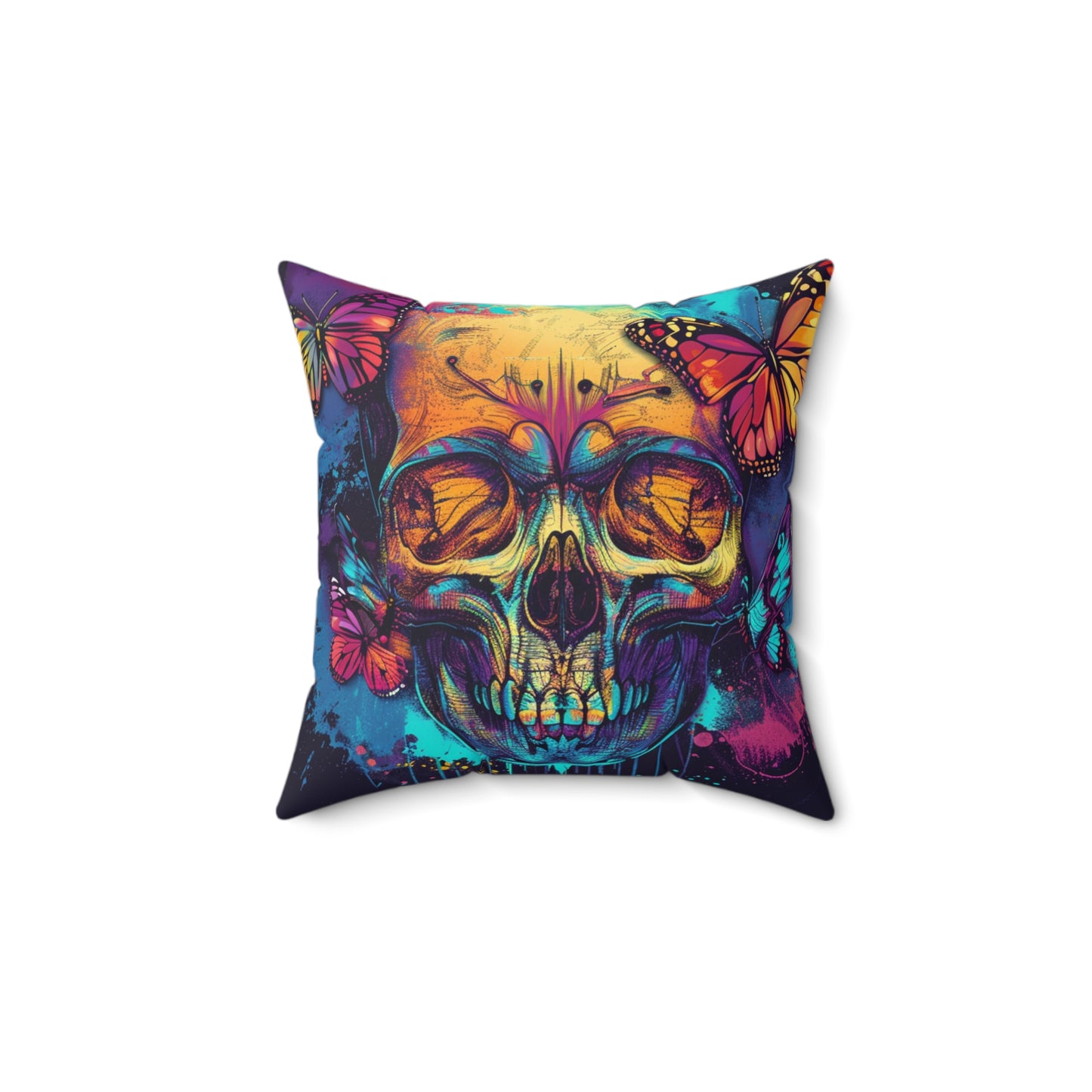 Colorful Skull Spun Polyester Square Pillow