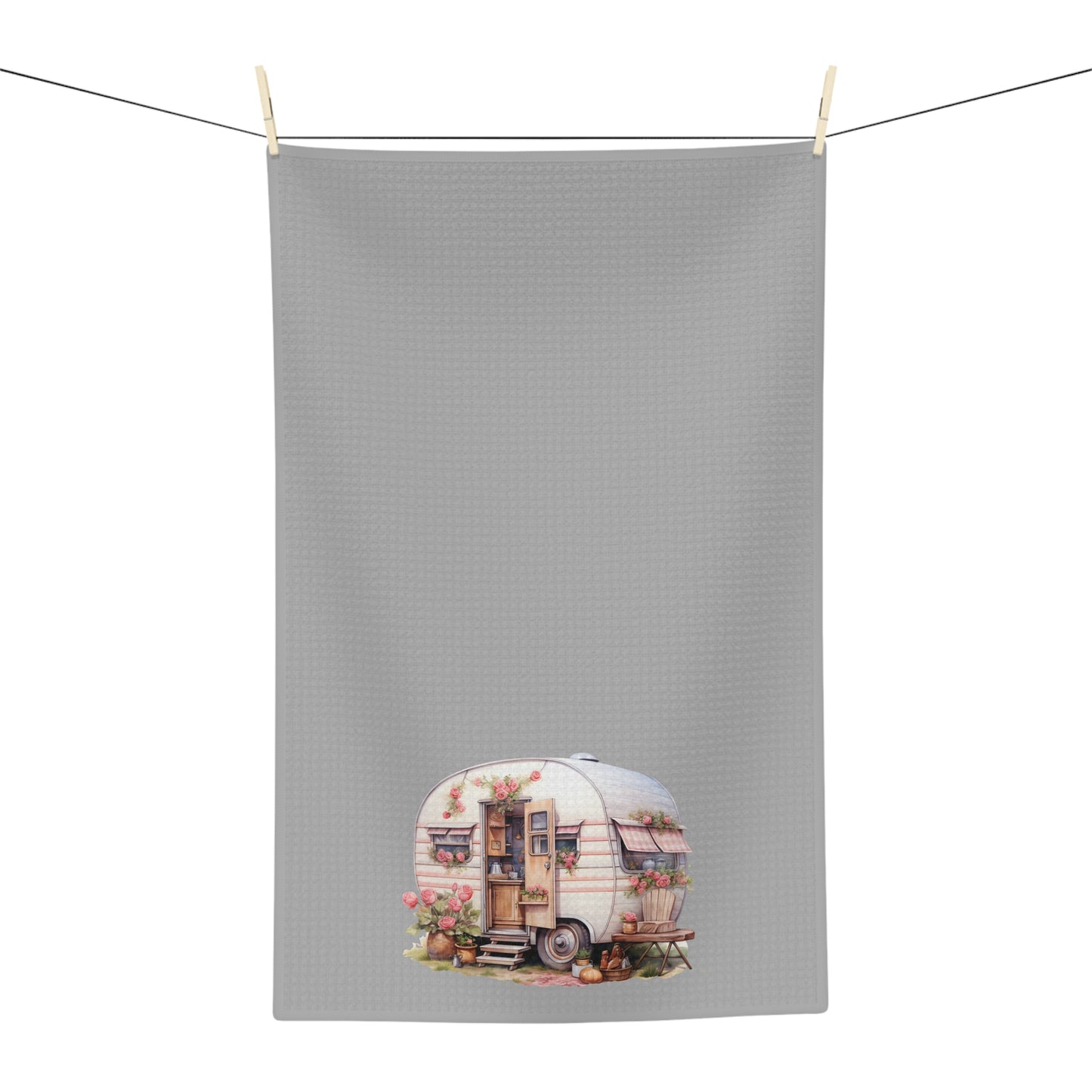 Light Pink Vintage Camper Microfiber Tea Towel