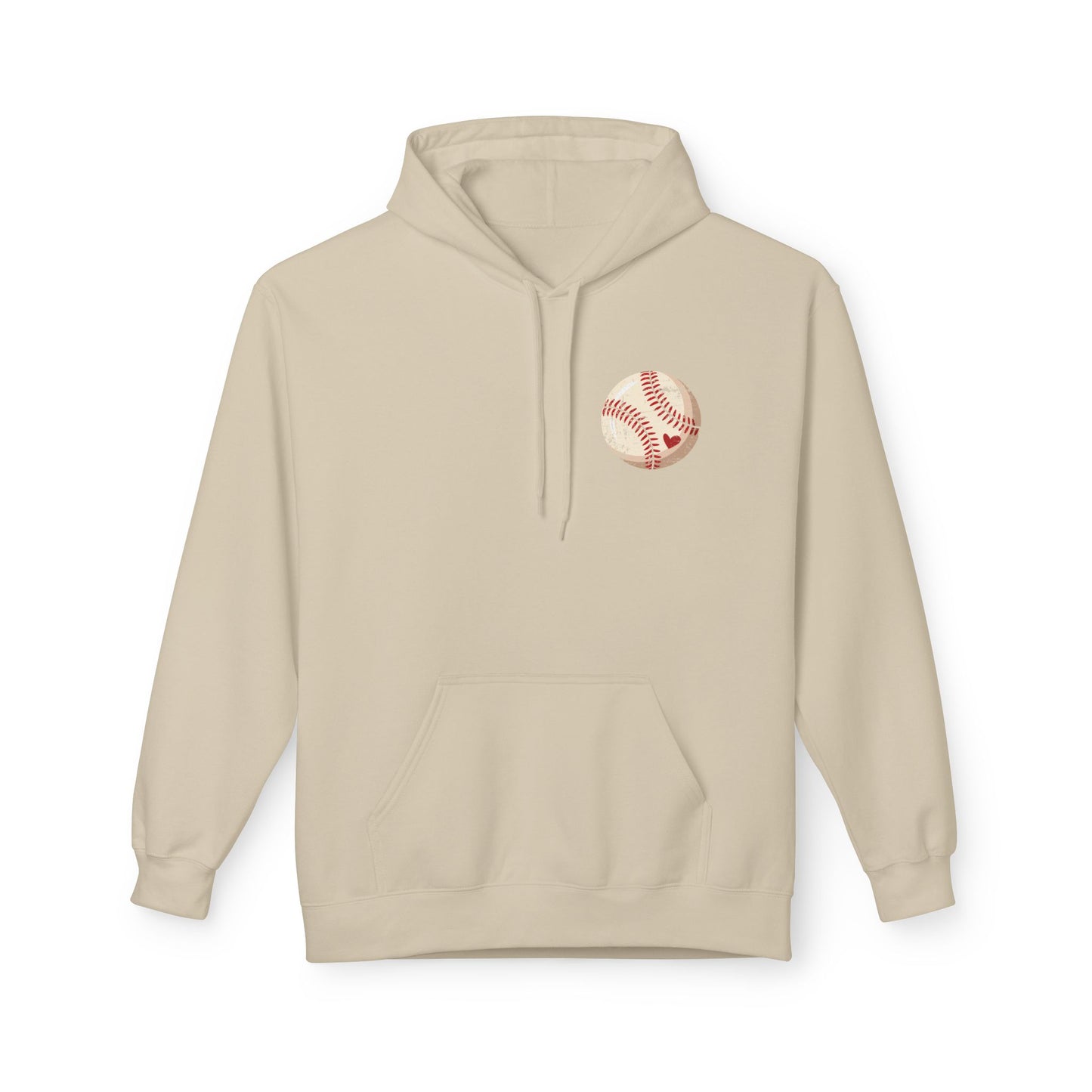 Distressed Baseball Heart Pocket Midweight Softstyle Fleece Hoodie