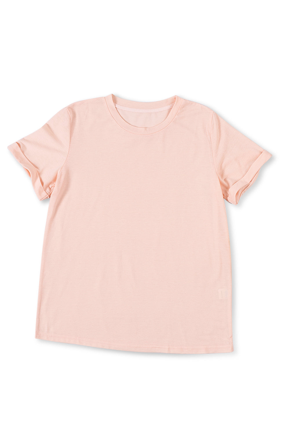 White Round Neck Rolled Sleeve Plus Size T-shirt