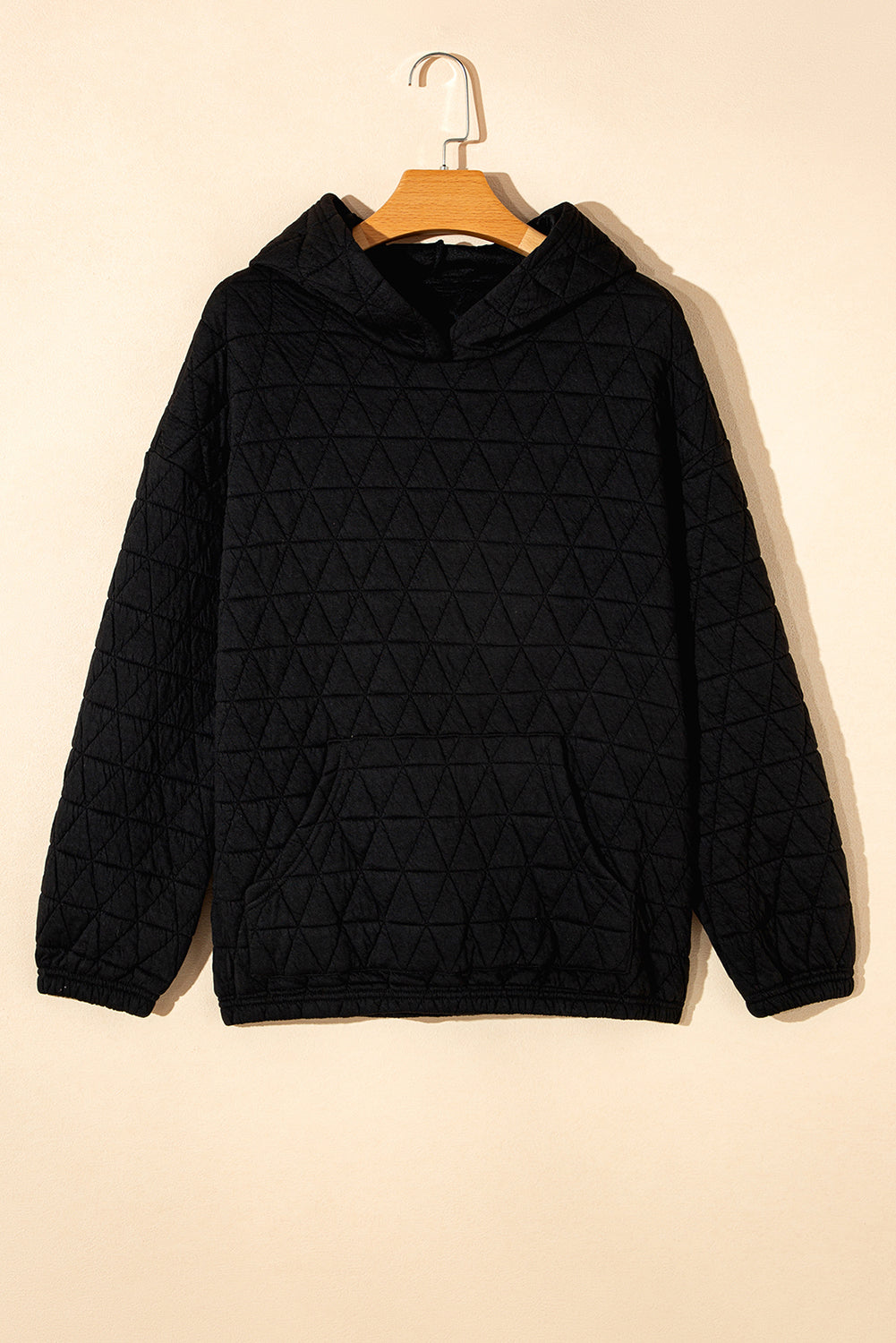 Light Grey Drop Shoulder Quilted Patchwork Kangaroo Pocket Hoodie