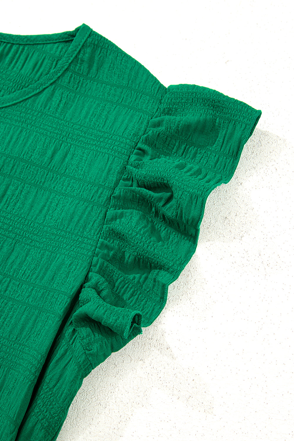 Dark Green Textured Flutter Sleeve Ruffled Mini Dress