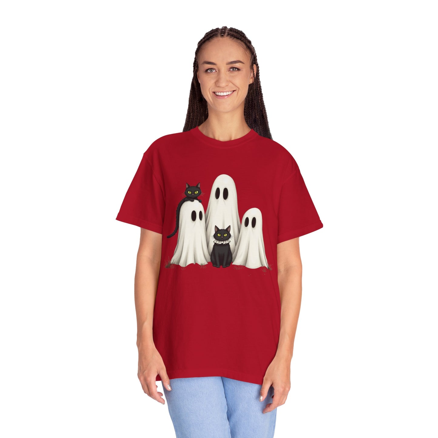 Black Cat and Ghosts Garment-Dyed T-shirt