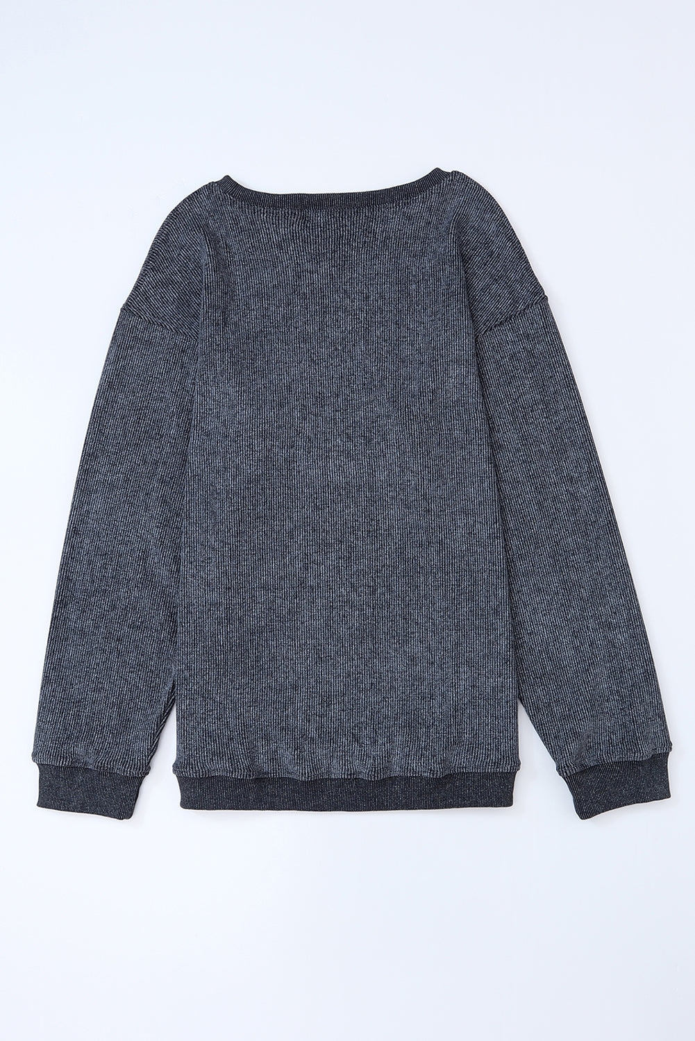 Black Plus Size Corded Round Neck Sweatshirt