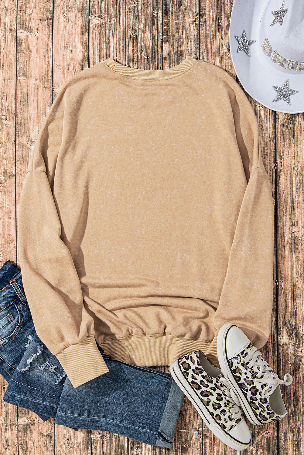 Leopard Print Drop Shoulder Slit Oversized Sweatshirt