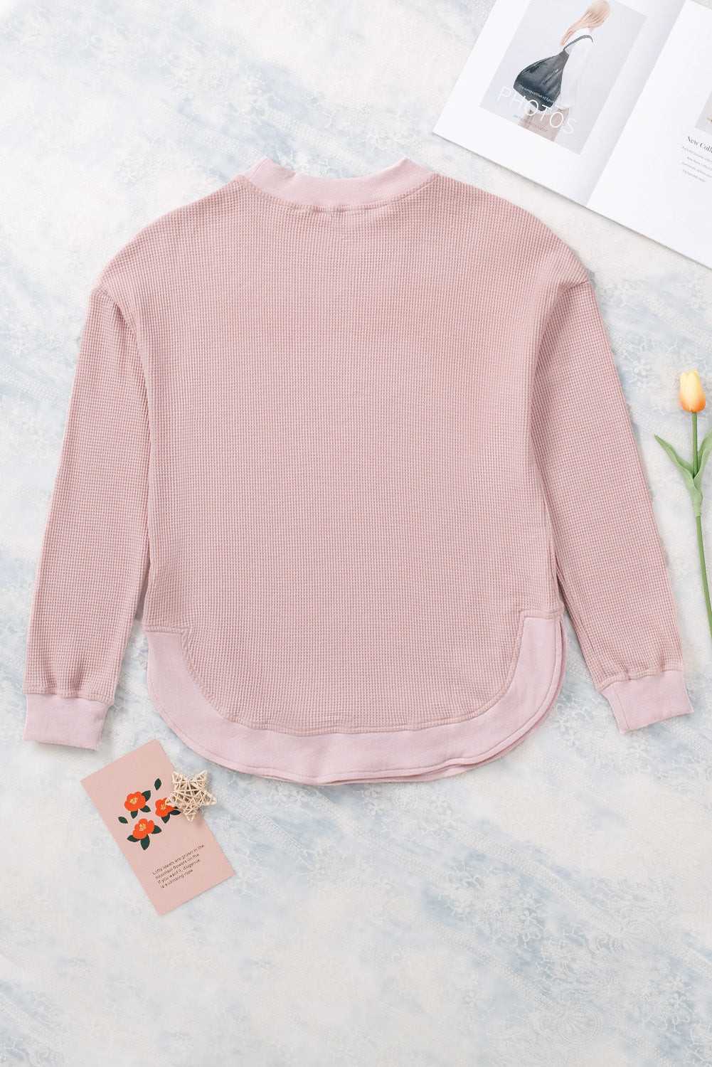 Waffle Knit Crew Neck Casual Long Sleeve Top