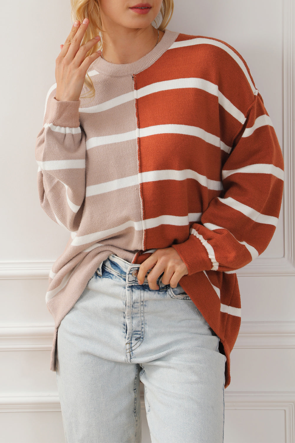 Plus Size Colorblock Striped Patchwork Loose Top