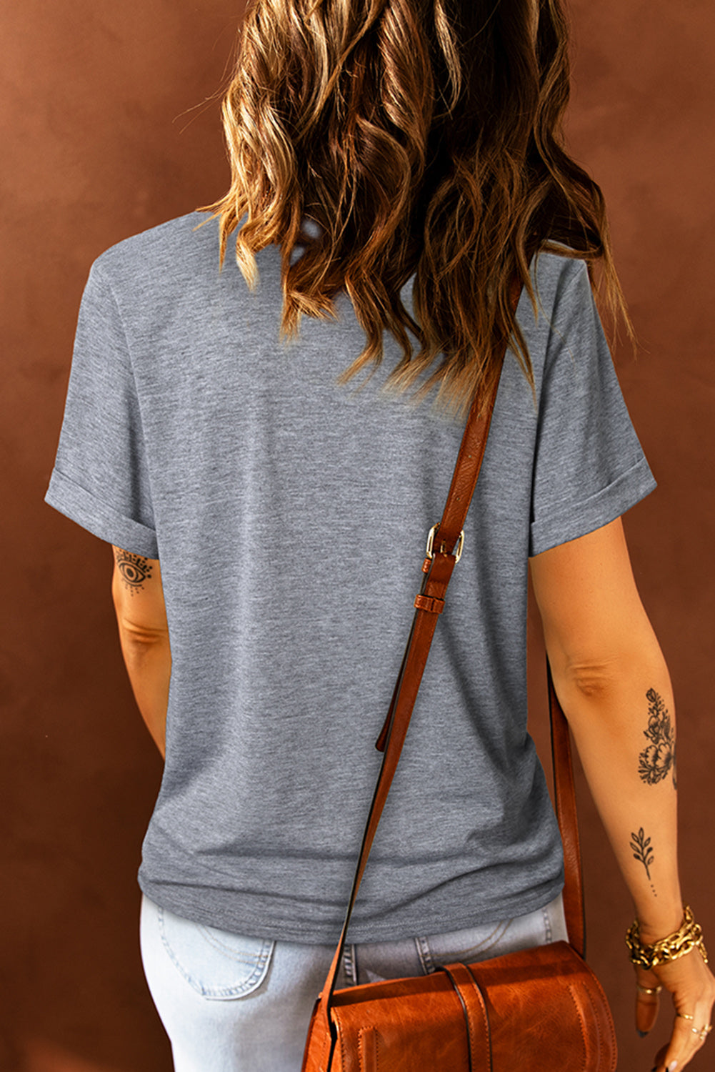 White Round Neck Rolled Sleeve Plus Size T-shirt