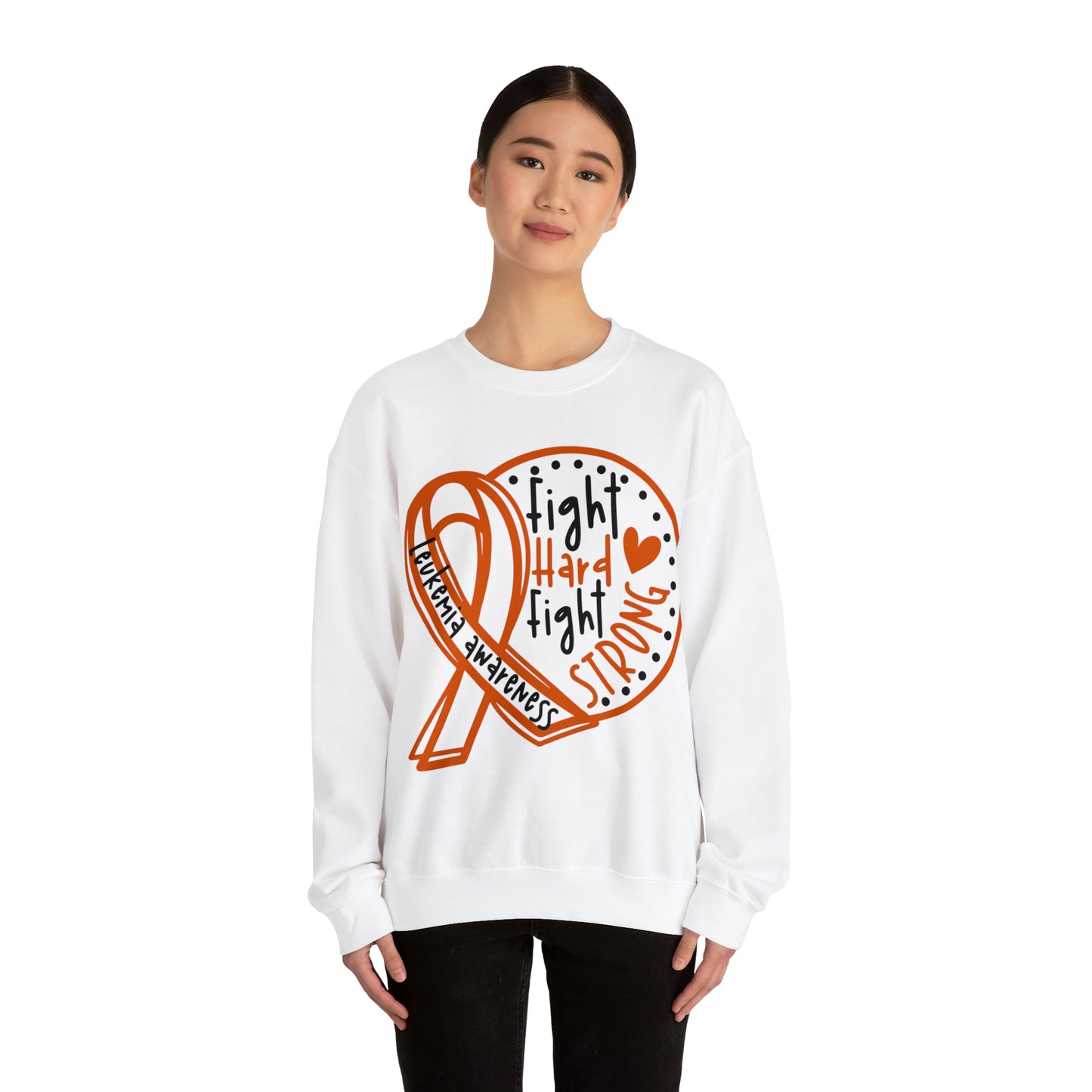 Fight Hard Fight Strong Leukemia Awareness Heavy Blend™ Crewneck Sweatshirt