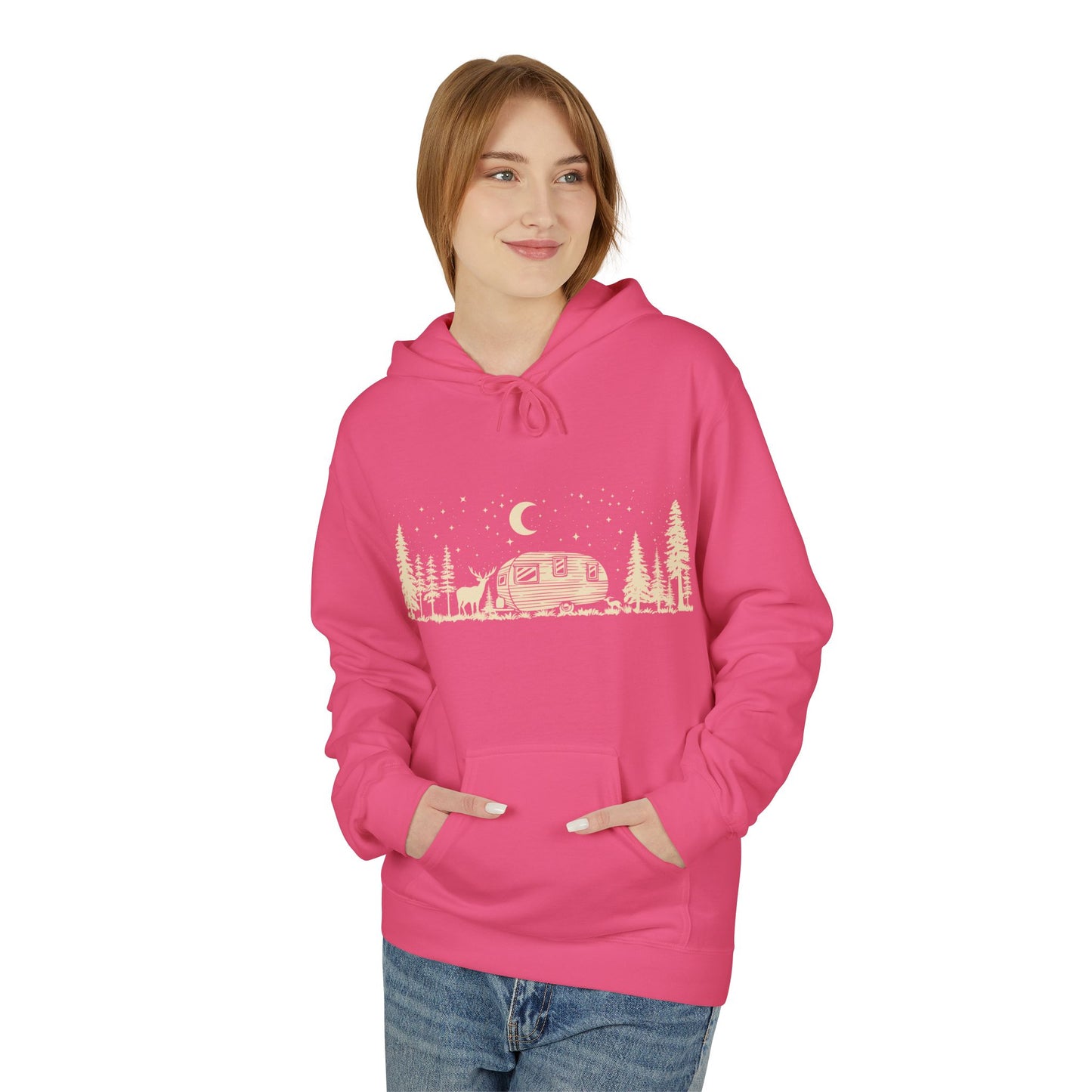 Camping Night Scene Midweight Softstyle Fleece Hoodie