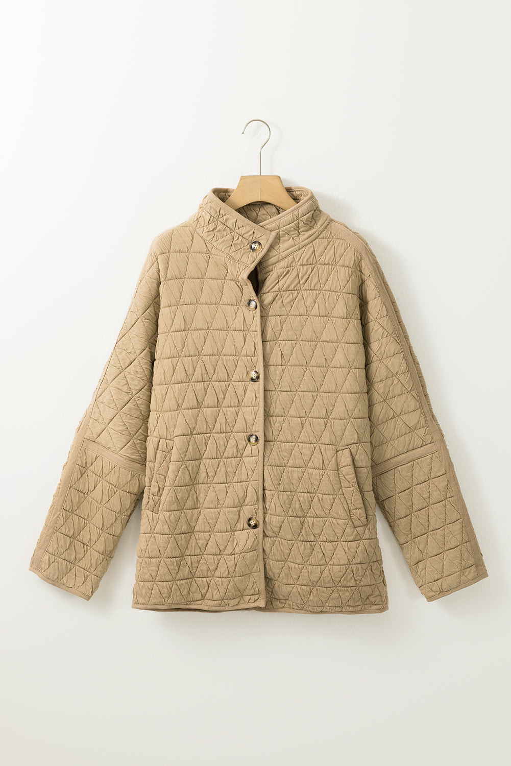 Light Grey Drop Shoulder Quilted Patchwork Kangaroo Pocket Hoodie