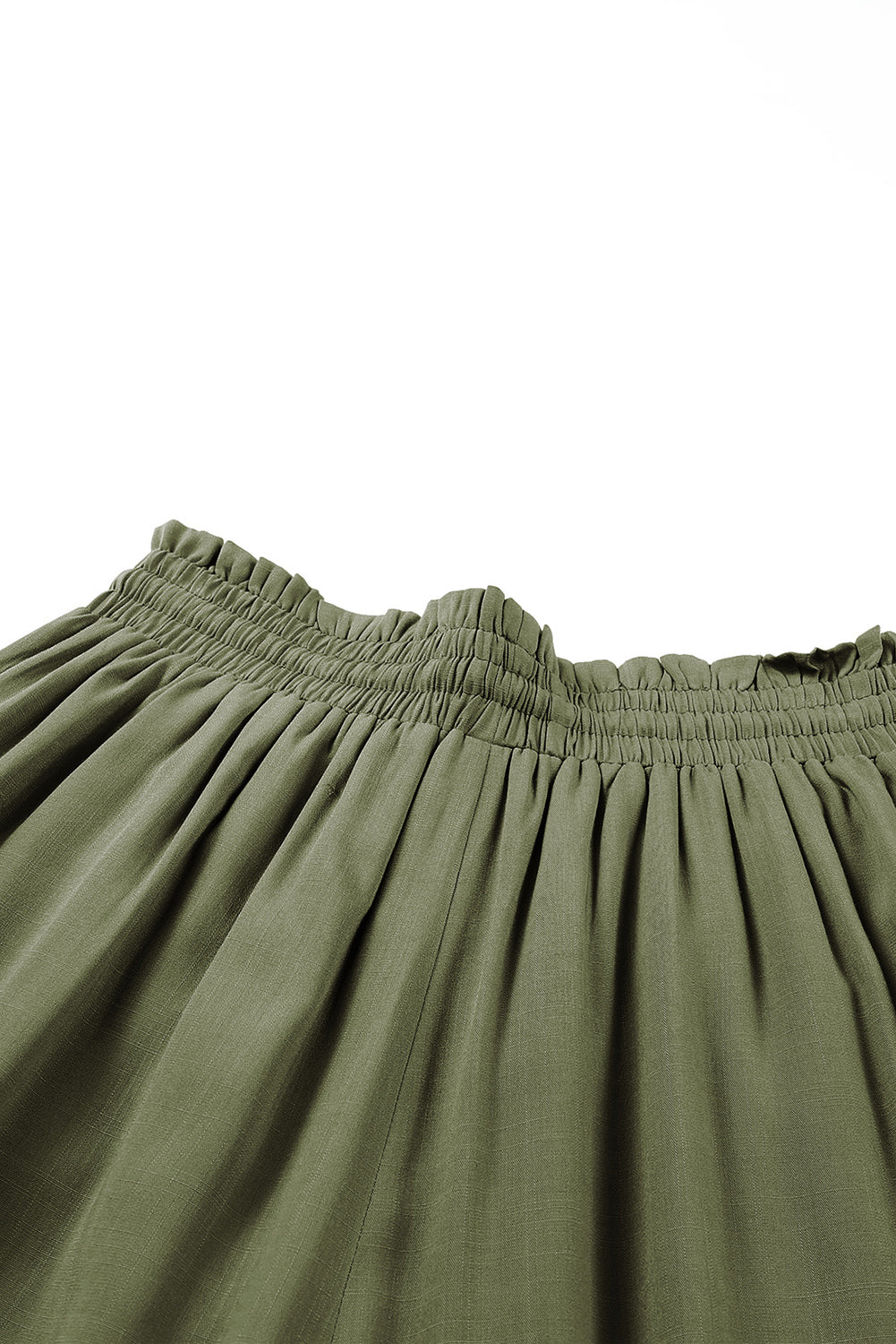 Beige Drawstring Smocked High Waist Wide Leg Pants