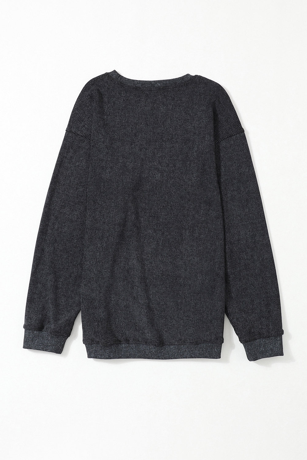 Black Plus Size Corded Round Neck Sweatshirt