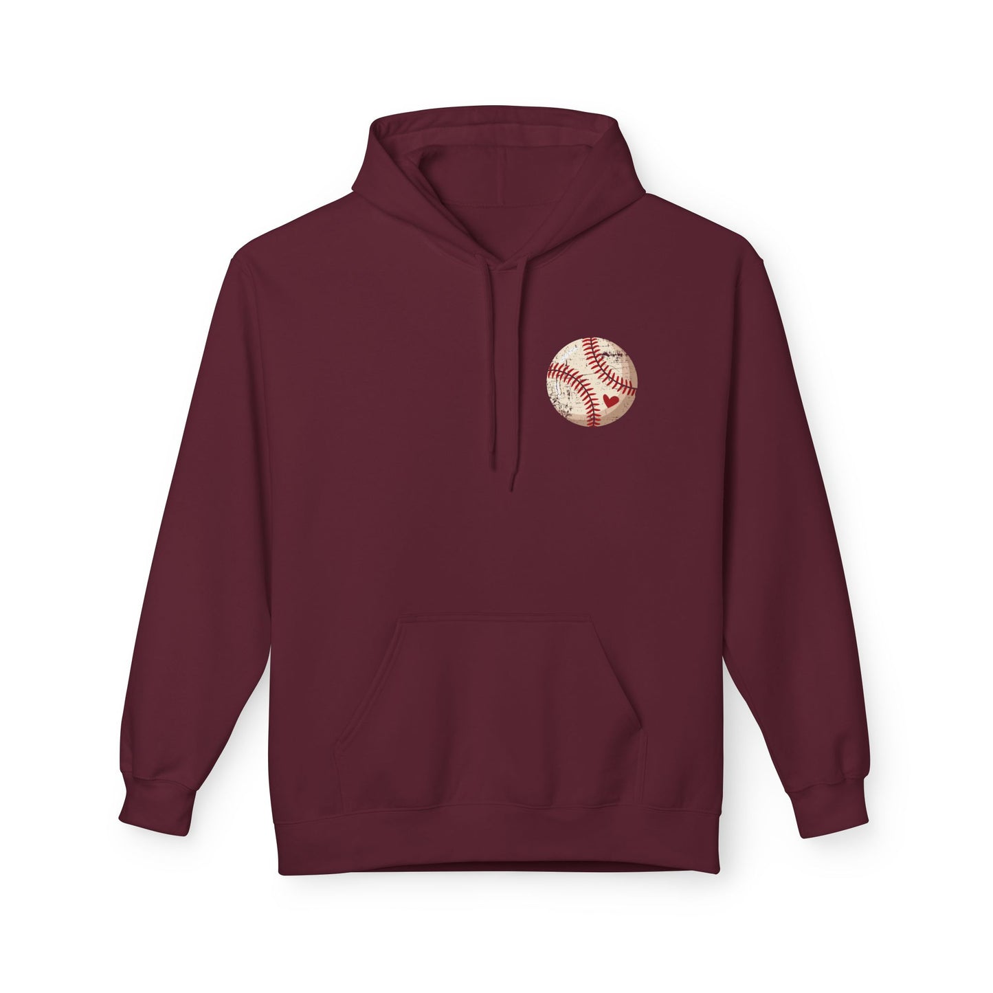 Distressed Baseball Heart Pocket Midweight Softstyle Fleece Hoodie