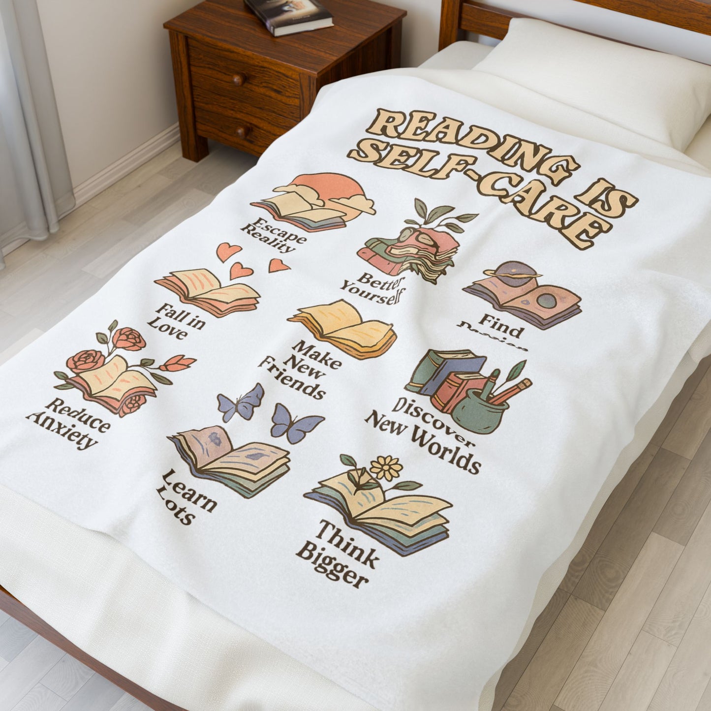 Reading Is Self Care Velveteen Plush Blanket