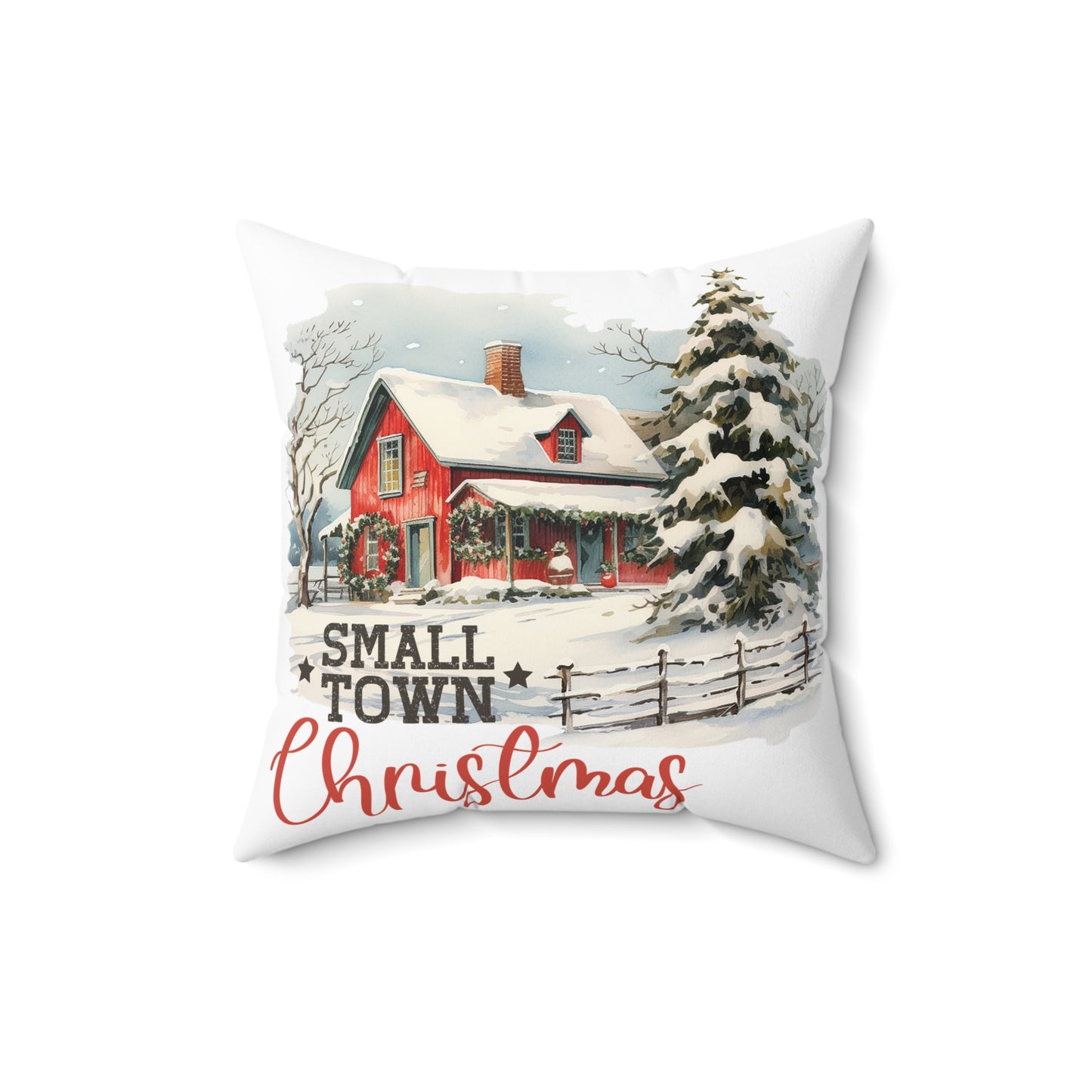 Small Town Christmas Spun Polyester Square Pillow
