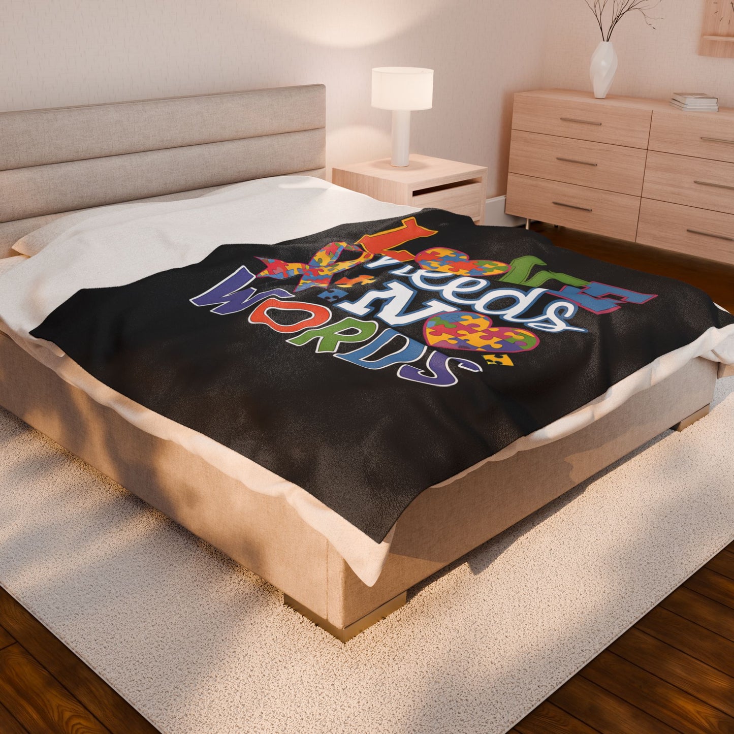 Love Needs No Words Autism Awareness Velveteen Plush Blanket