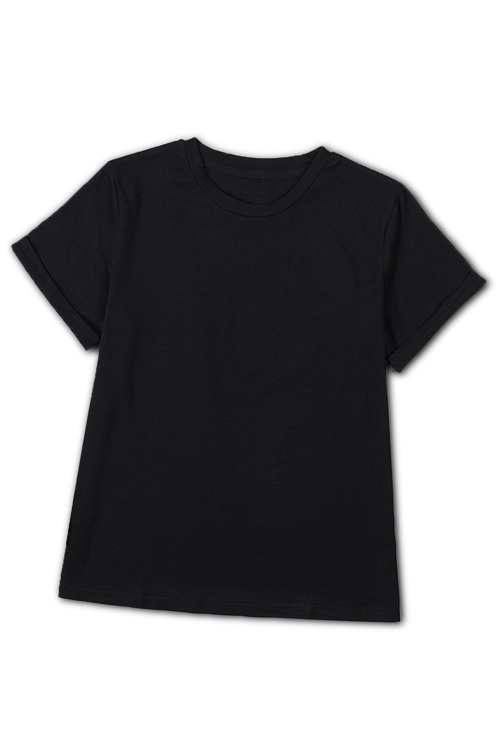 White Round Neck Rolled Sleeve Plus Size T-shirt