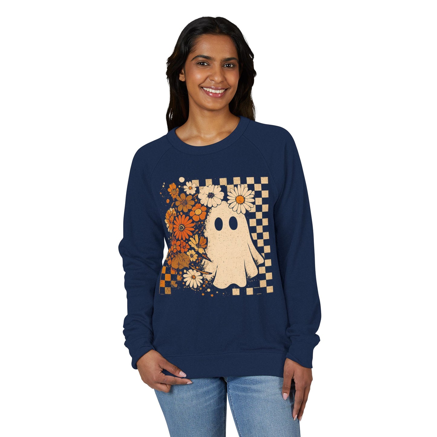 Checkered Ghost French Terry Raglan Crewneck