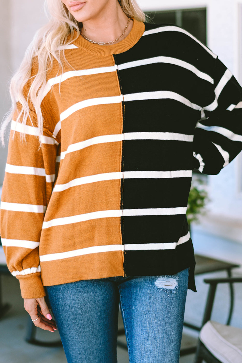 Plus Size Colorblock Striped Patchwork Loose Top
