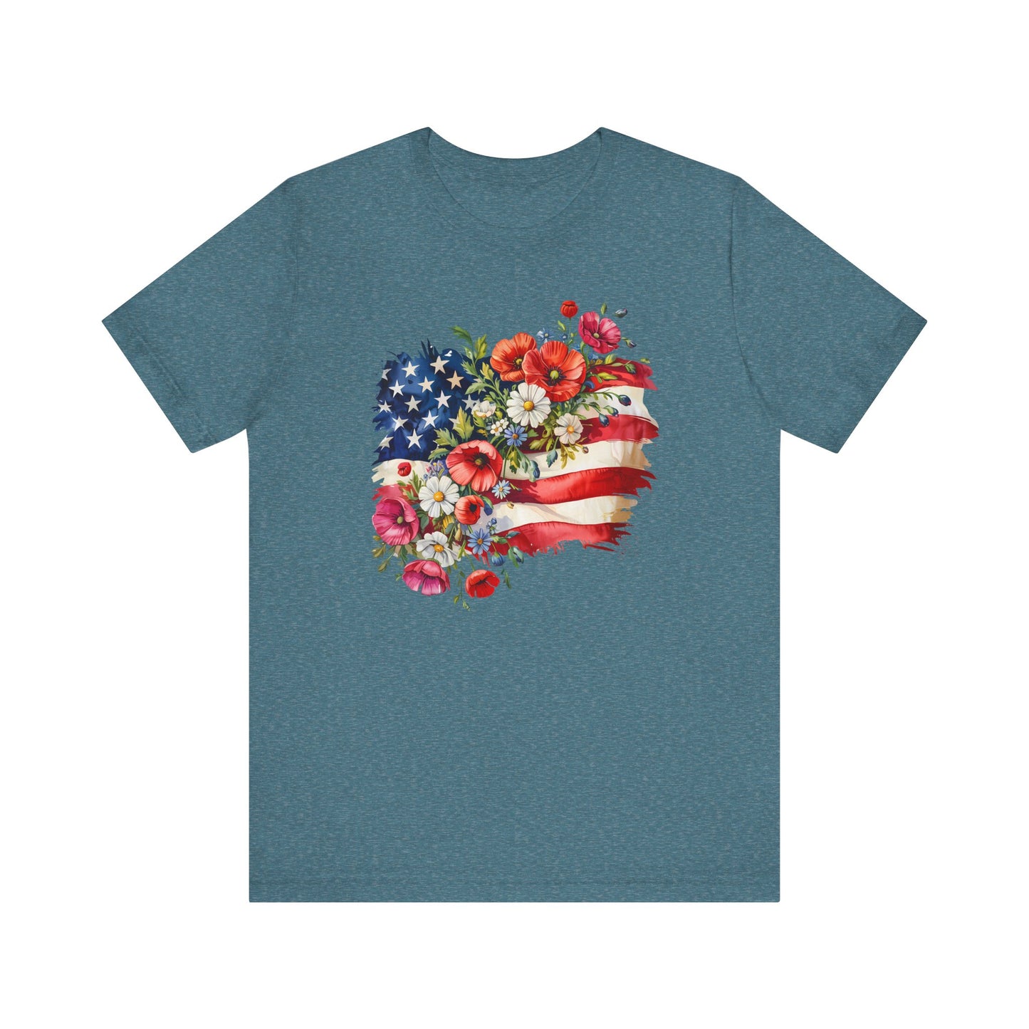 Floral American Flag Jersey Short Sleeve Tee
