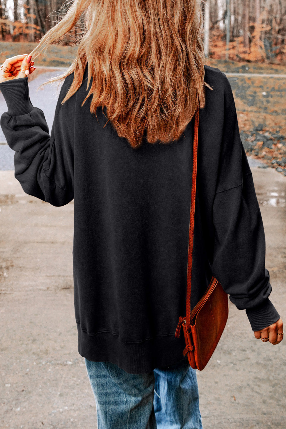 Leopard Print Drop Shoulder Slit Oversized Sweatshirt