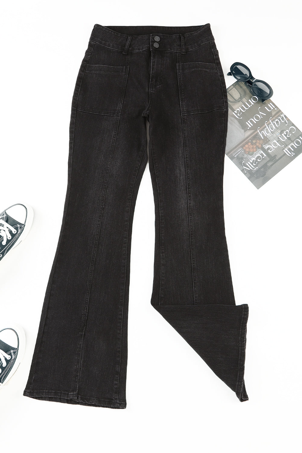 Blue Exposed Seam Split Flare Jeans