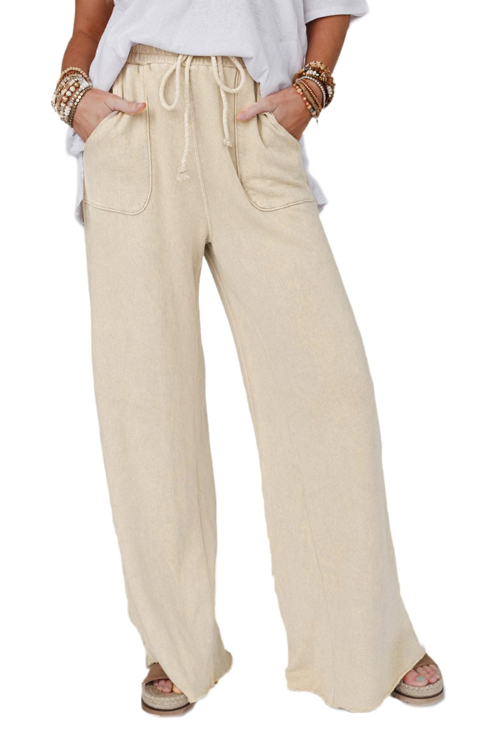 Mineral Washed Drawstring Retro Wide Leg Pants