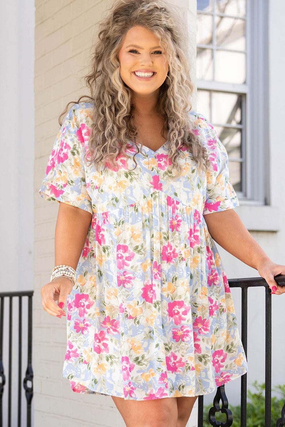 Plus Size Floral Print Short Dress
