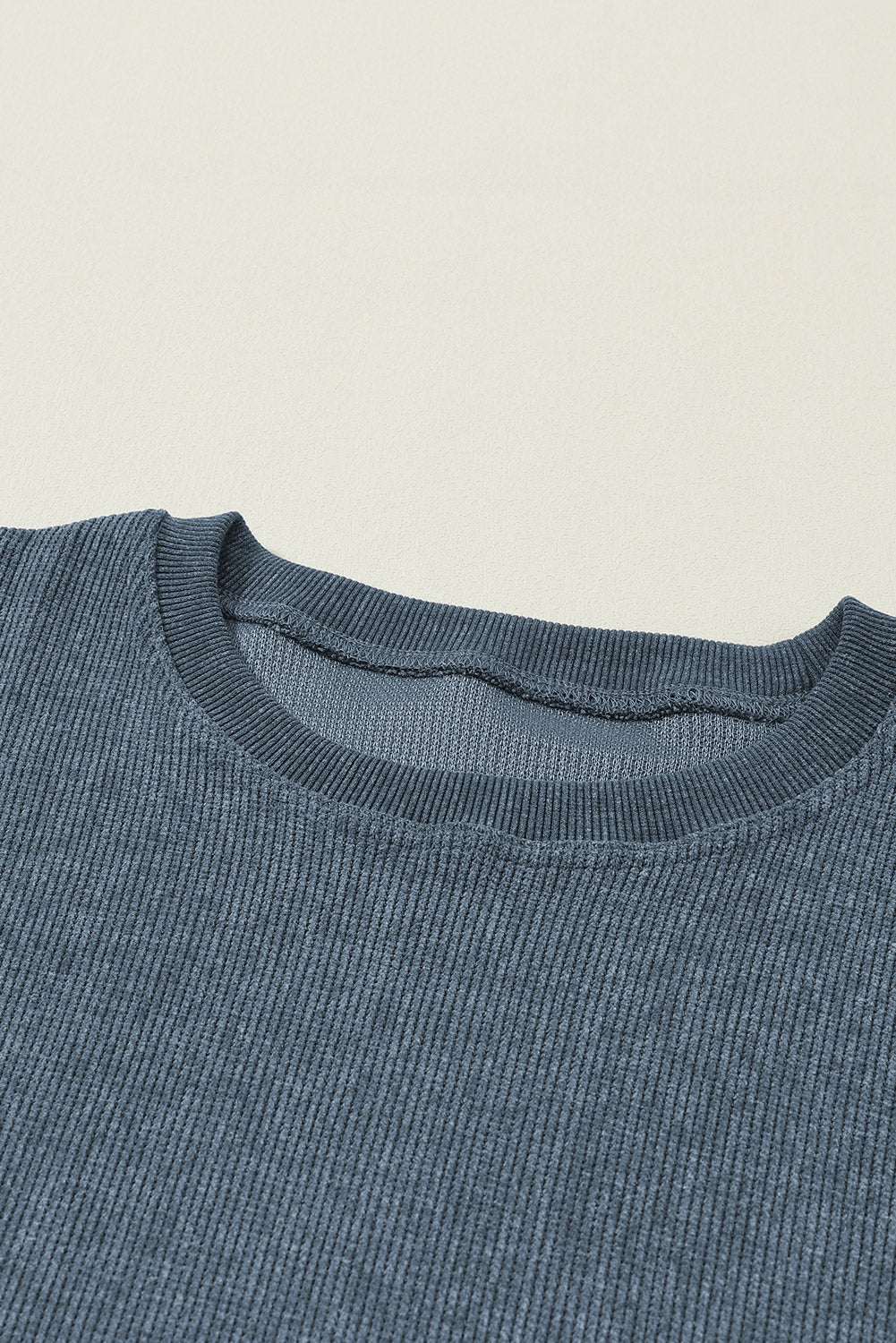 Black Plus Size Corded Round Neck Sweatshirt