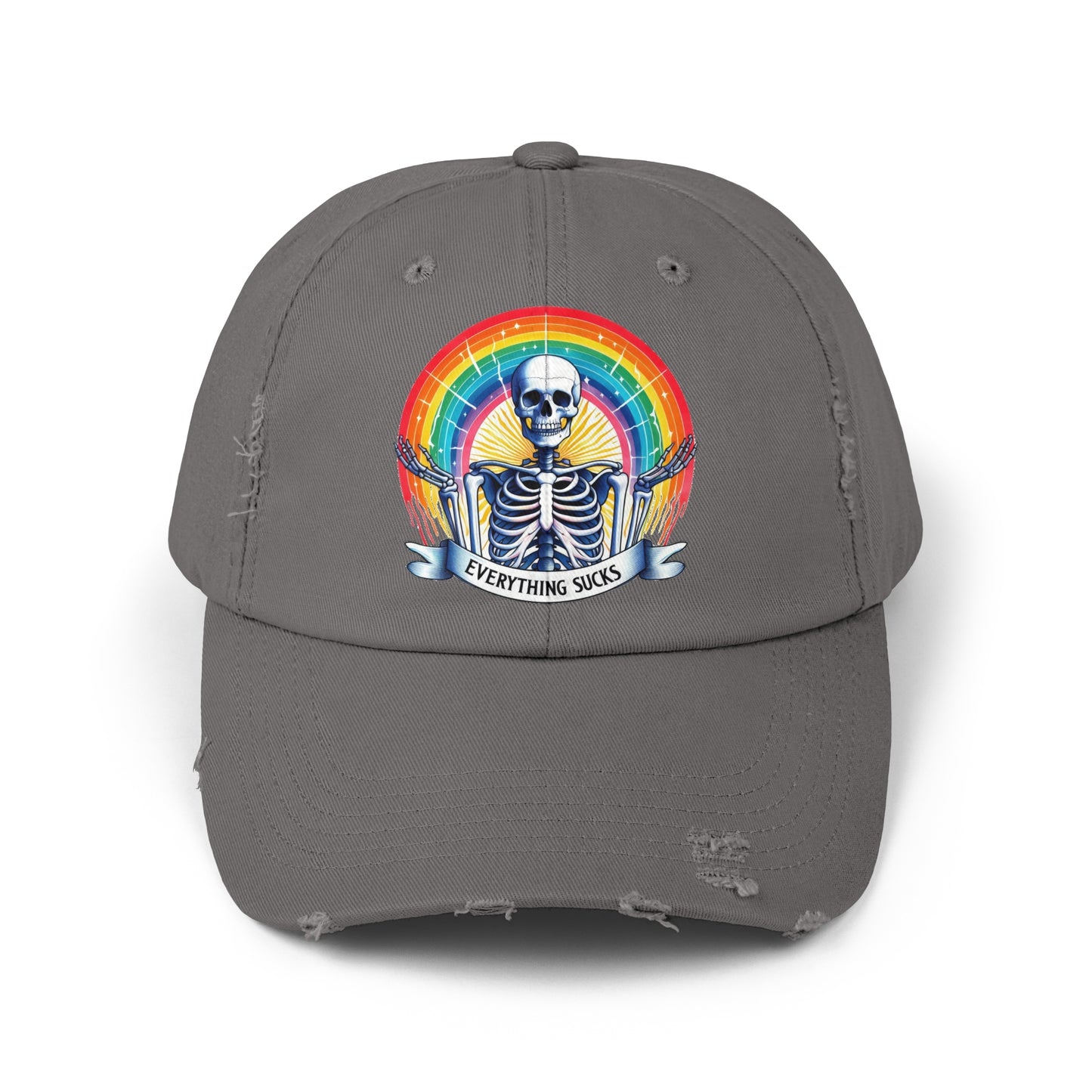 Everything Sucks Skellie Distressed Cap