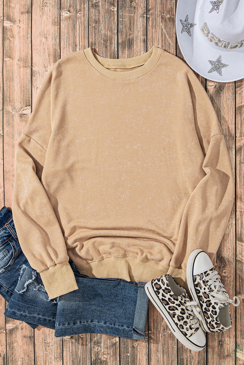 Leopard Print Drop Shoulder Slit Oversized Sweatshirt