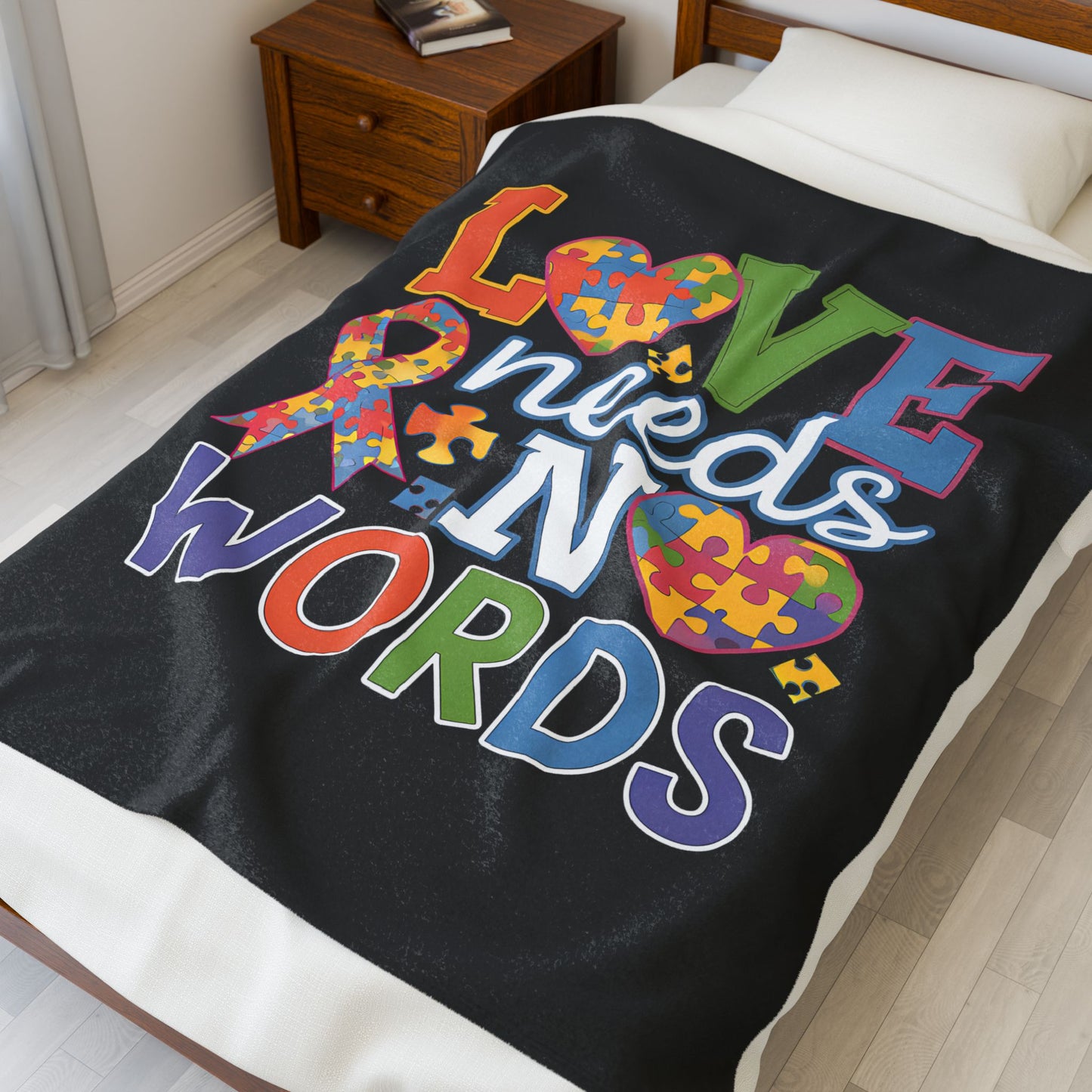 Love Needs No Words Autism Awareness Velveteen Plush Blanket