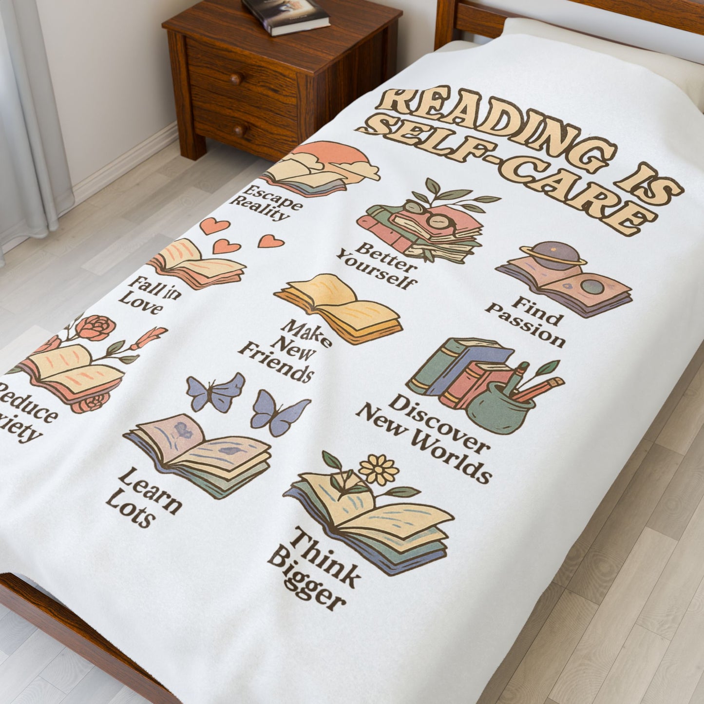 Reading Is Self Care Velveteen Plush Blanket