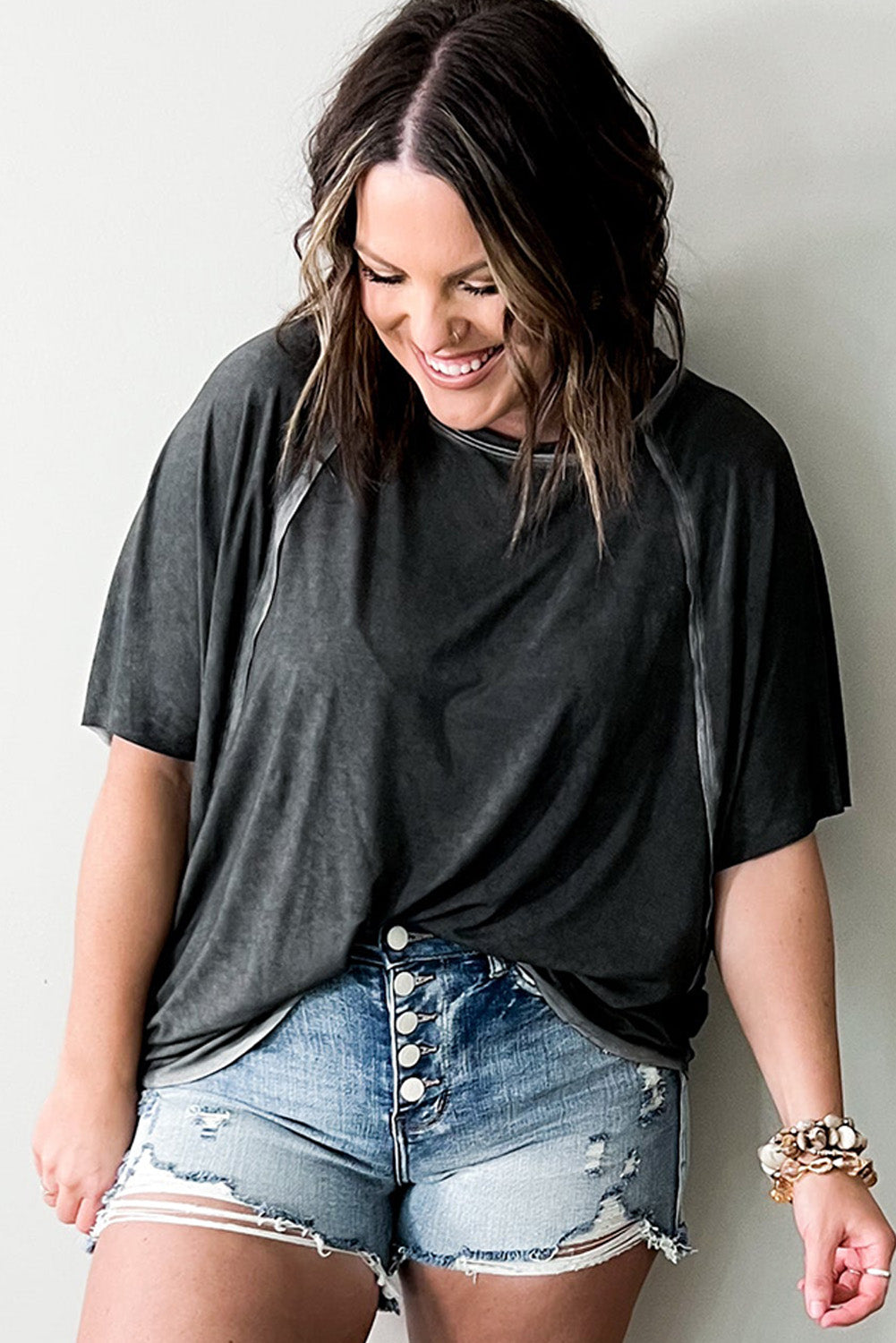 Expose Seam Raglan Sleeve Plus Size T Shirt