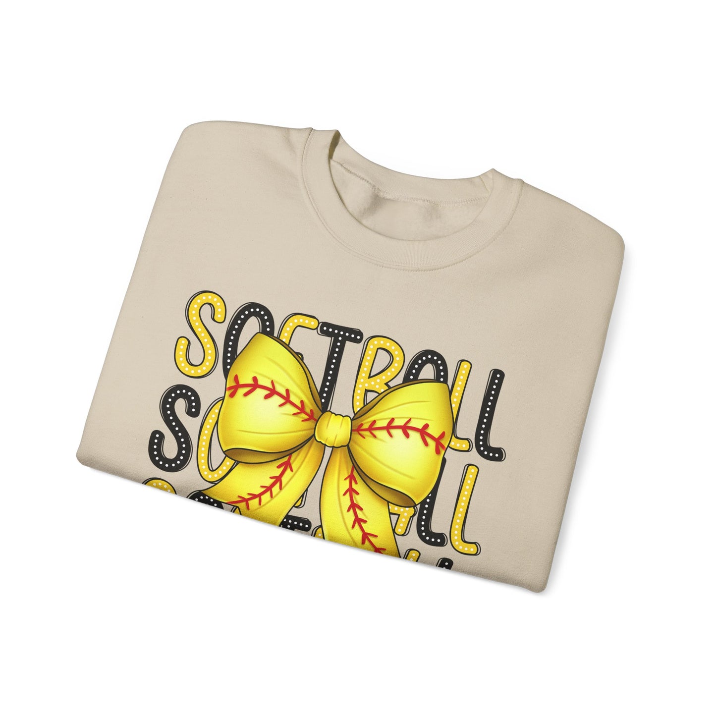 Stacked Softball Bow Heavy Blend™ Crewneck Sweatshirt