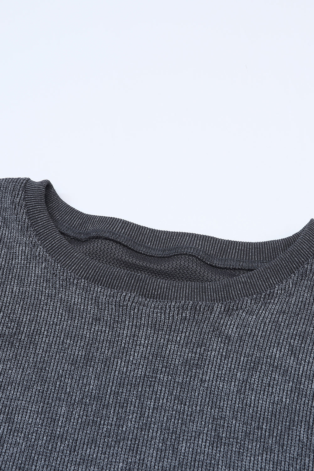 Black Plus Size Corded Round Neck Sweatshirt