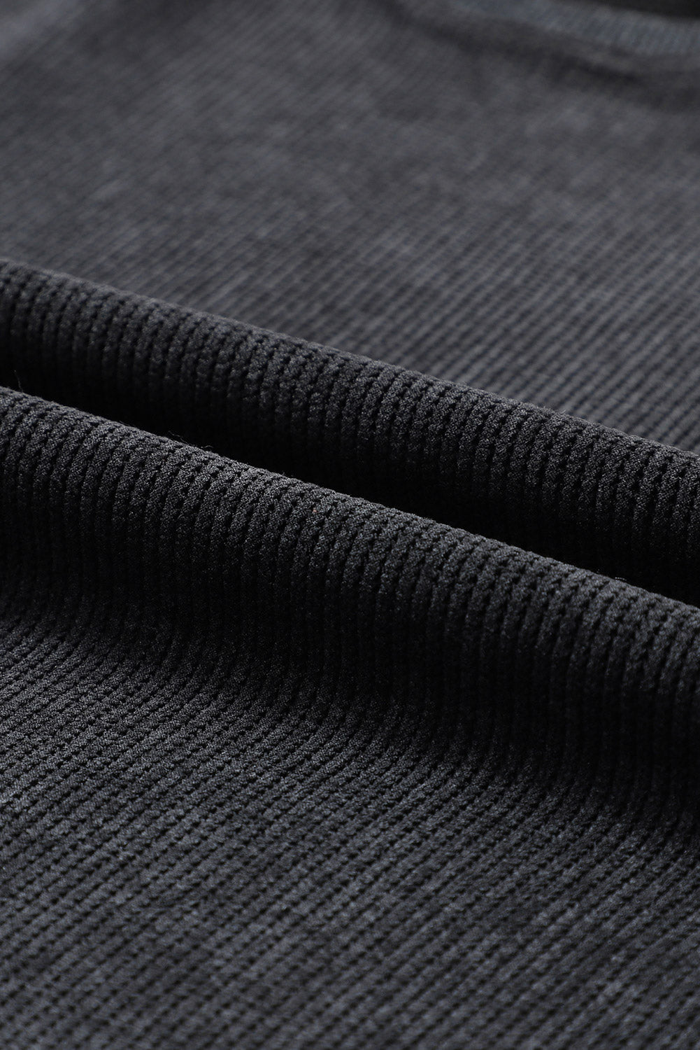 Black Plus Size Corded Round Neck Sweatshirt