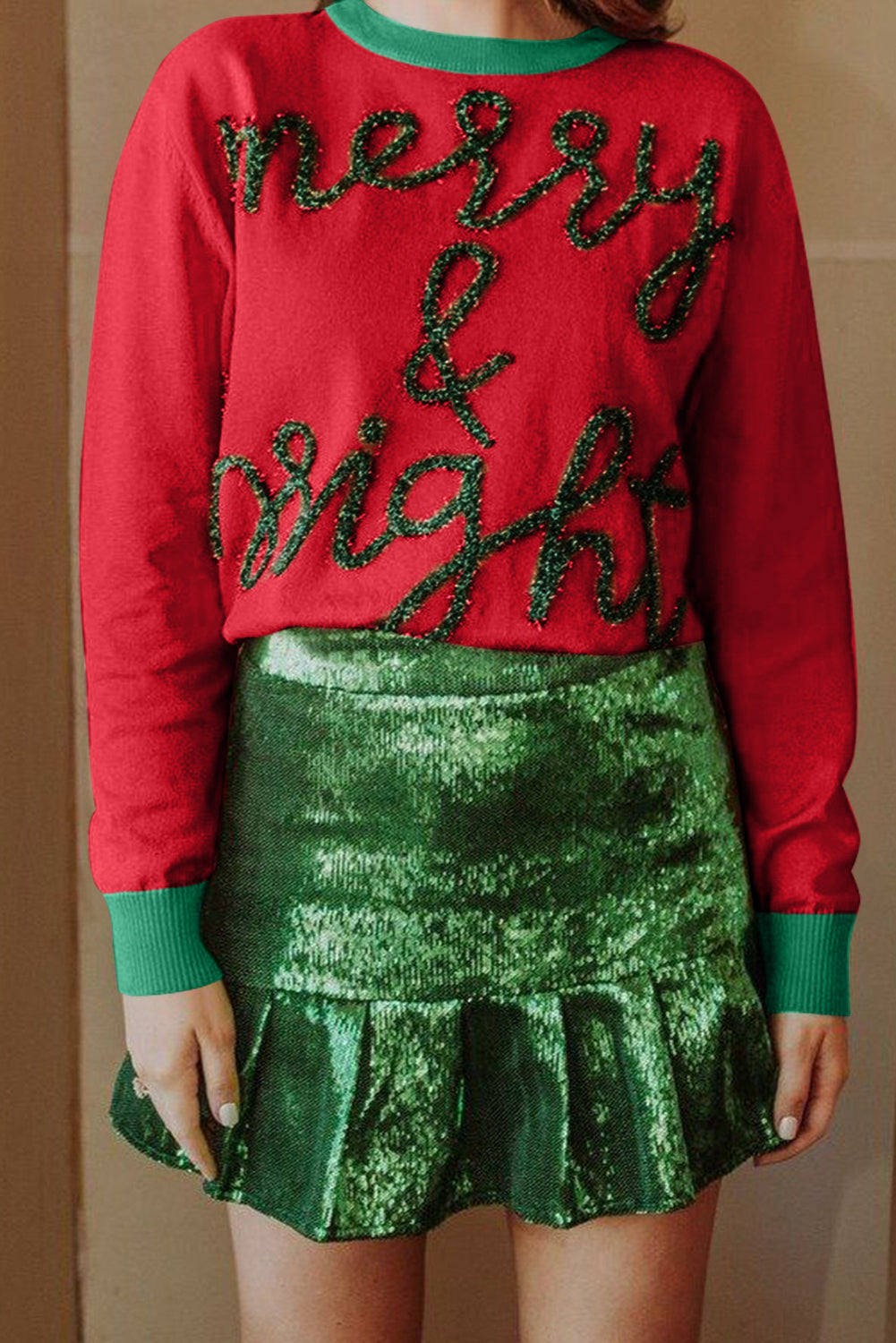 Black Plus Size Cheers Glitter Tinsel Short Sleeve Sweater
