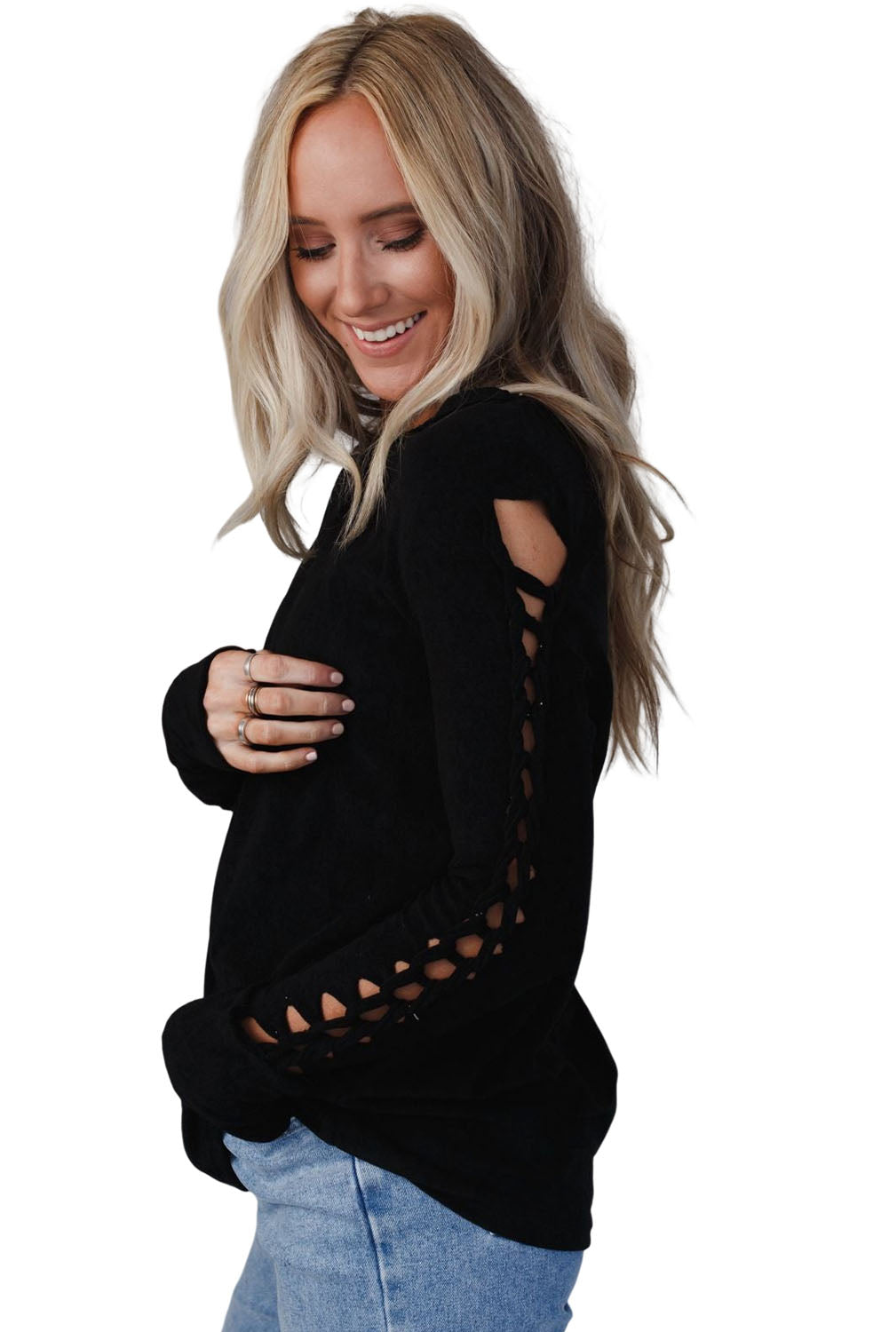 Braid Hollow-out Sleeves Knit Top