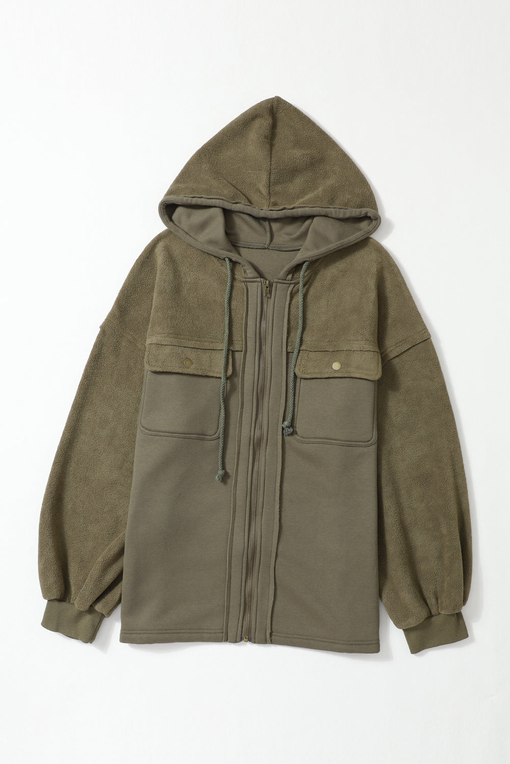 Black Plus Size Bishop Sleeve Zip Up Hooded Jacket