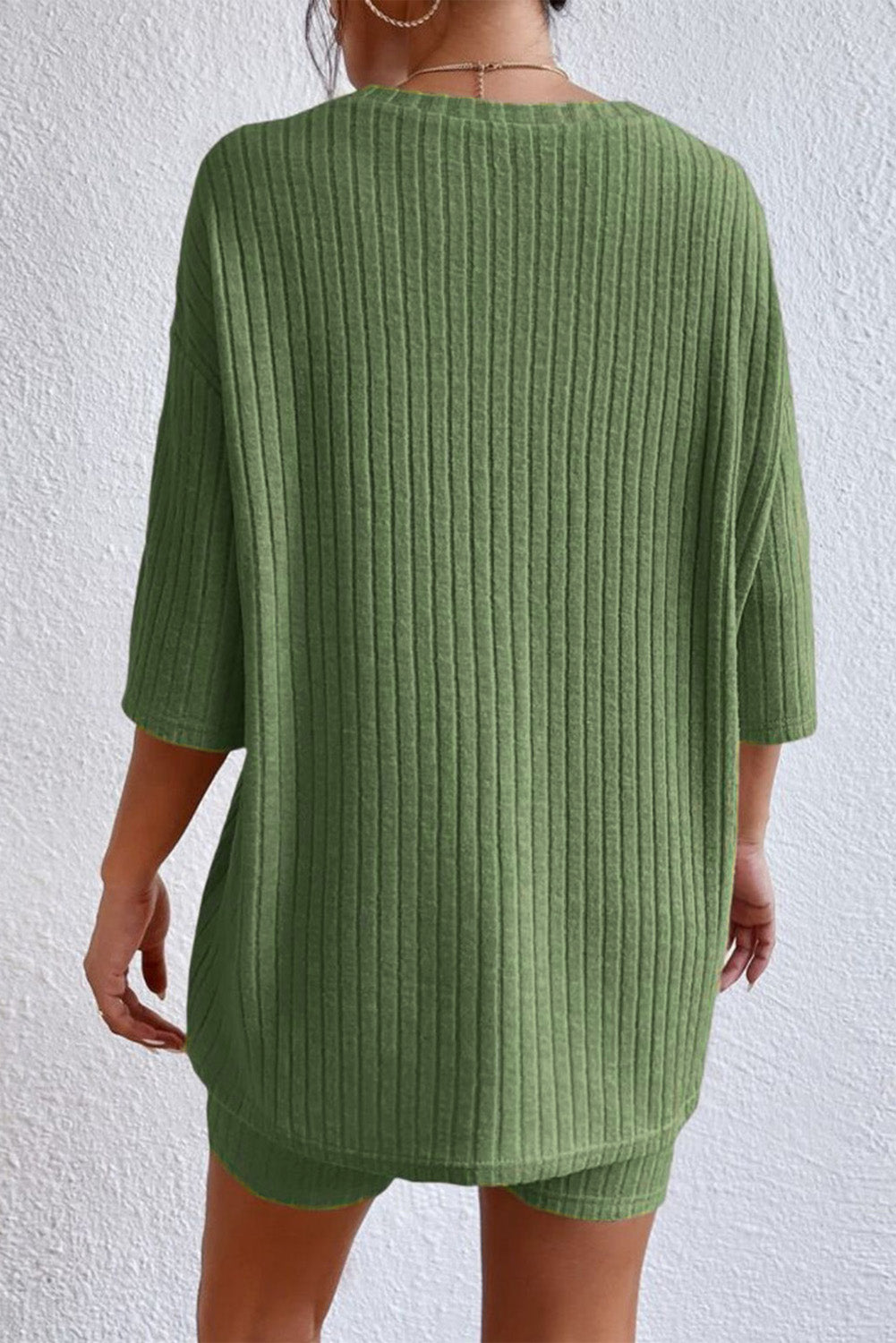 Parchment Plus Size Ribbed V Neck Pullover and Pants Set
